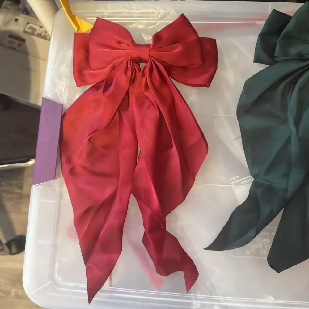 Satin Hair Bow Barrette Lot Of 5